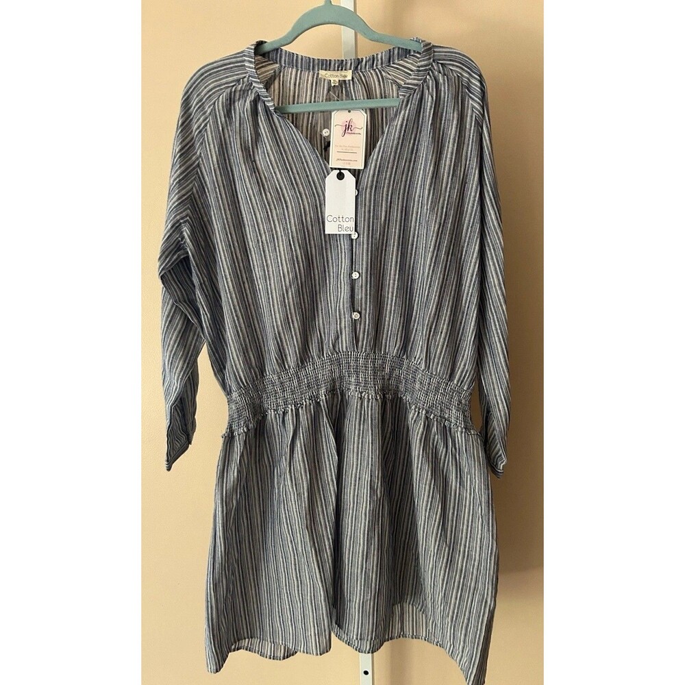 Women’s Cotton Bleu Blue & White Pinstripe Dress XL 100% Cotton Preppy Chambray